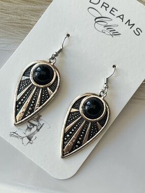 Black and Silver Teardrop Dangle Earrings